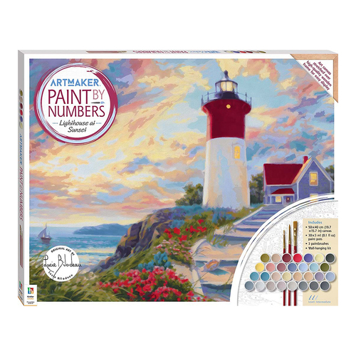 Art Maker Paint by Numbers Canvas: Lighthouse at Sunset Painting Set 14y+