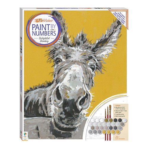 Art Maker Paint by Numbers Canvas: Delightful Donkey Painting Set 14y+