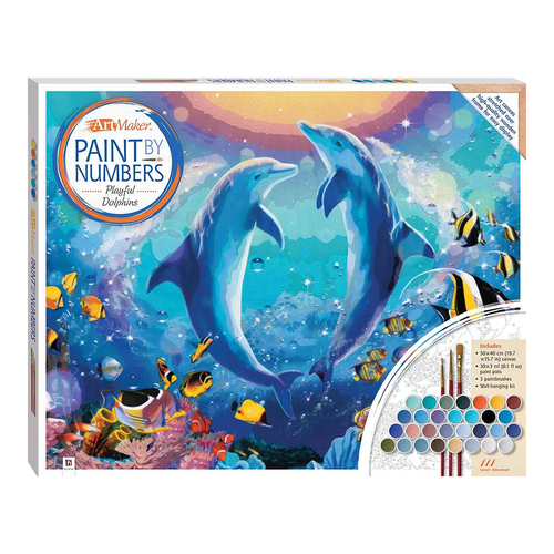Art Maker Paint by Numbers Canvas: Playful Dolphins Painting Set 