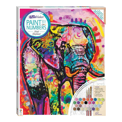 Art Maker Paint by Numbers Canvas: Vivid Elephant Painting Set 14y+