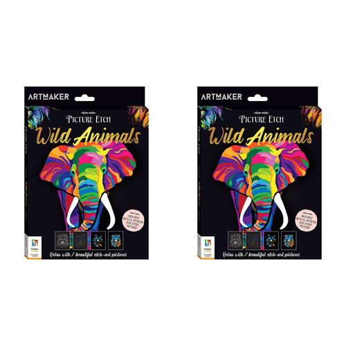 2x Art Maker Picture Etch Wild Animals Adult Activity Book 