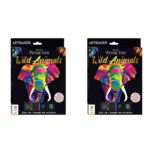 2x Art Maker Picture Etch Wild Animals Adult Activity Book 