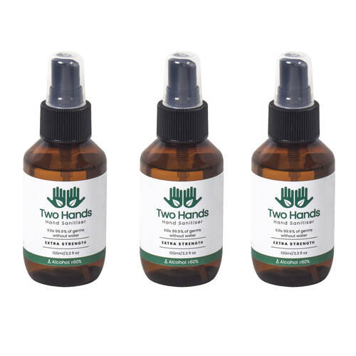 3PK Two Hands 100ml Hand Sanitiser Mist Spray Extra Strength