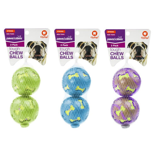 3PK 2PK Paws & Claws Tpr & Felt Ball Pet Toys 7cm Assorted