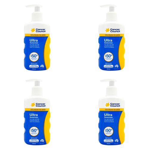 4PK Cancer Council 200ml Ultra Sunscreen SPF50+ Body Lotion