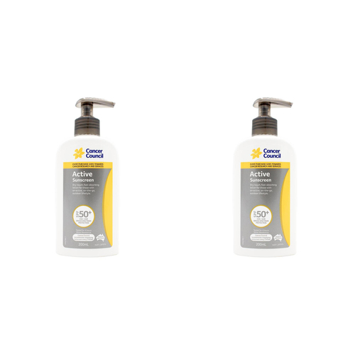 2PK Cancer Council 200ml Active Sunscreen SPF50+ Body Lotion
