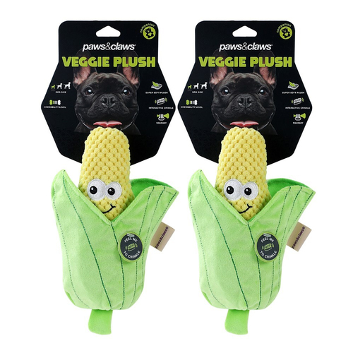 2PK Paws & Claws 26cm Veggie Plush Corn Cob - Green