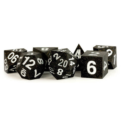 7pc Fanroll by Metallic Sharp Edge Silicone Rubber RPG Dice Set 16mm - Gold Scatter