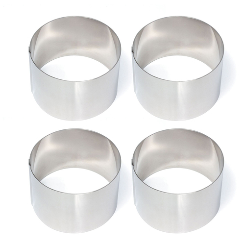 4x Cuisena 9cm Stainless Steel Food Ring/Stacker Baking Moulds - Silver
