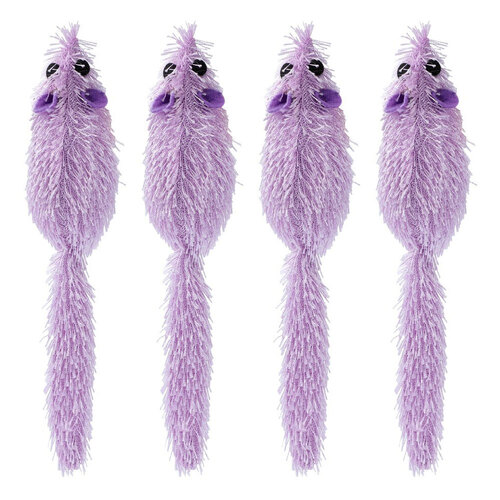 4PK Paws & Claws Furry Long-Tail Catnip Mouse 17cm Assorted