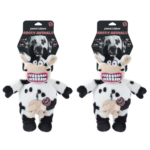 2PK Paws & Claws Angry Animals Plush Cow Dog/Pet Toy 35x20cm