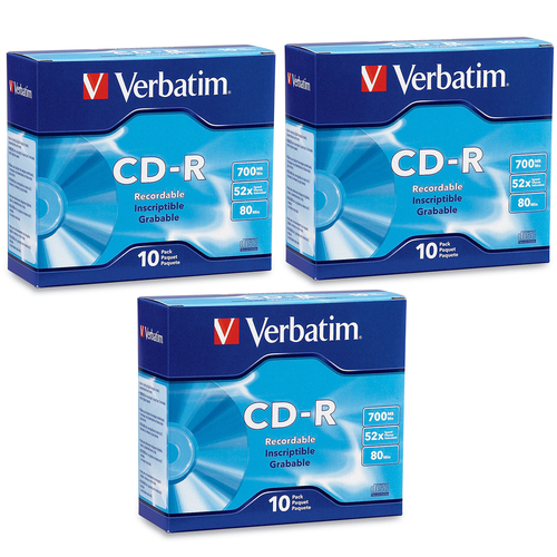 30pc Verbatim CD-R 700MB 52x Speed Blank Discs w/ Slim Case