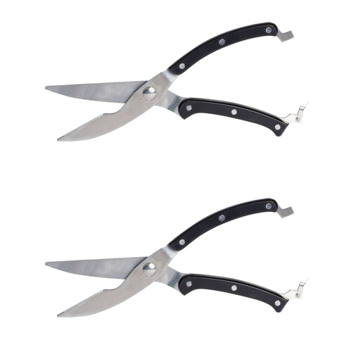 2x Cuisena Professional 25cm Poultry Shears Scissors - Black