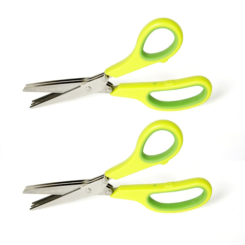 2x Cuisena Stainless Steel Herb Scissors Kitchen Shears - Green