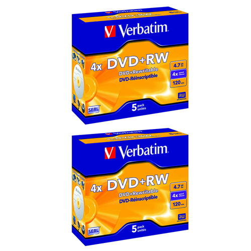 10pc Verbatim DVD+RW 4.7GB 4x Rewritable Blank Discs w/ Jewel Case