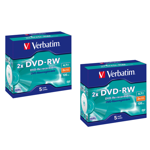 10pc Verbatim DVD-RW 4.7GB 2x Speed Rewritable Blank Disc w/ Jewel Case