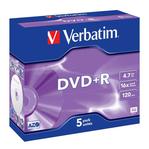 5PK Verbatim DVD+R 4.7GB 120 Minutes