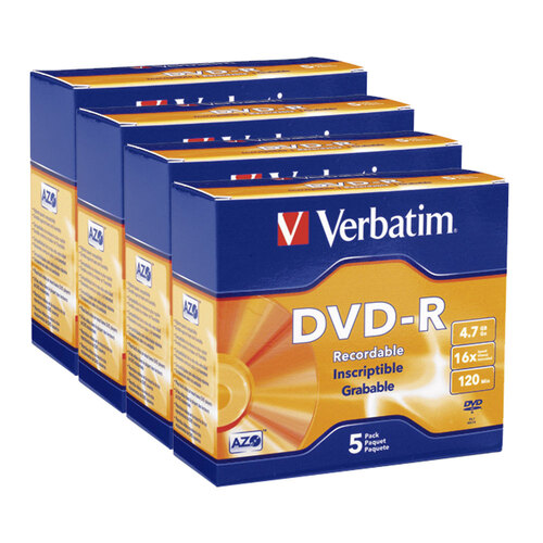 20pc Verbatim 4.7GB DVD-R 16x Speed Blank Discs w/ Jewel Case