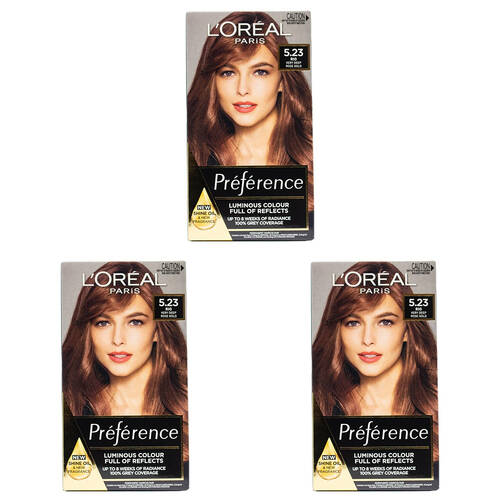 3PK Loreal Paris Preference Permanent Hair Colour - 5.23 Very Deep Rose Gold