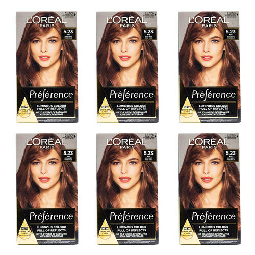 6PK Loreal Paris Preference Permanent Hair Colour - 5.23 Very Deep Rose Gold