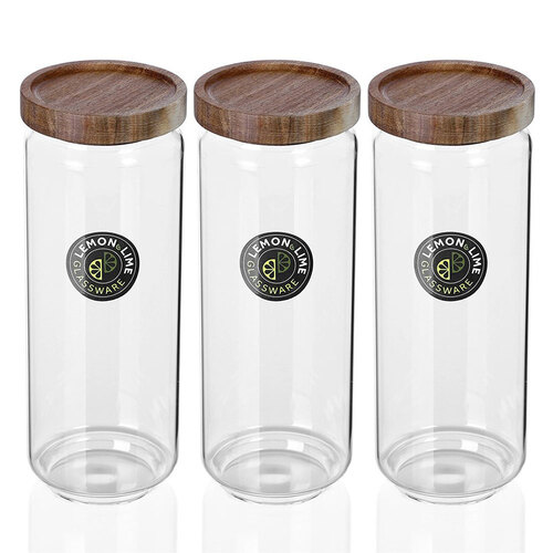 3PK Lemon And Lime Woodend Glass Canister 1.4L