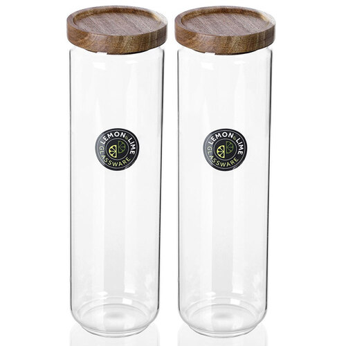 2PK Lemon And Lime Woodend Glass Canister 1.65L