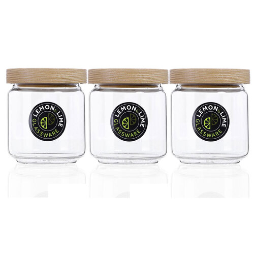 3PK Lemon & Lime Woodend Beach Glass Canister 500Ml