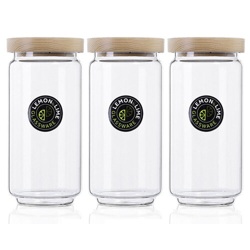3PK Lemon & Lime Woodend Beach Glass Canister 1L