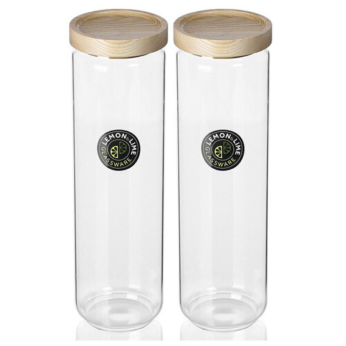 2PK Lemon And Lime Woodend Beach Glass Canister 1.65L