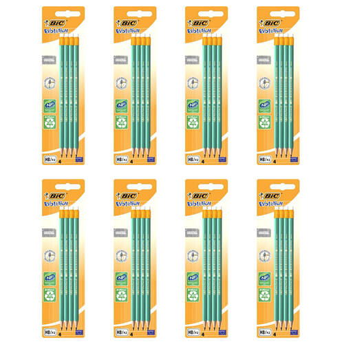 8x 4pc BIC Evolution Eco Pencils w/ Eraser School/Office Stationery Green