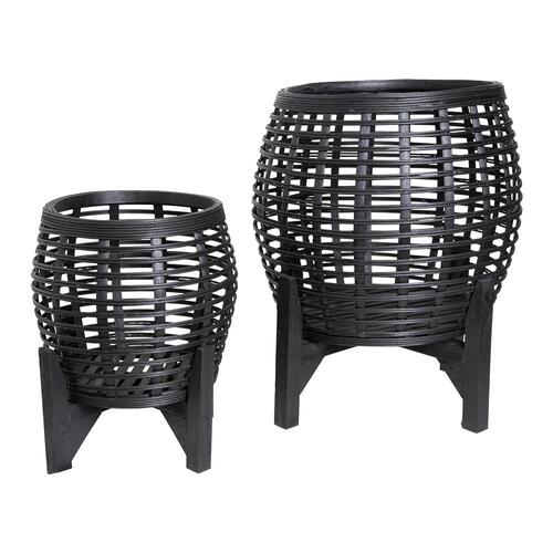J. Elliot Whittaker Set of 2 Planters 41.3x41.3x51cm/30x30x36cm Black