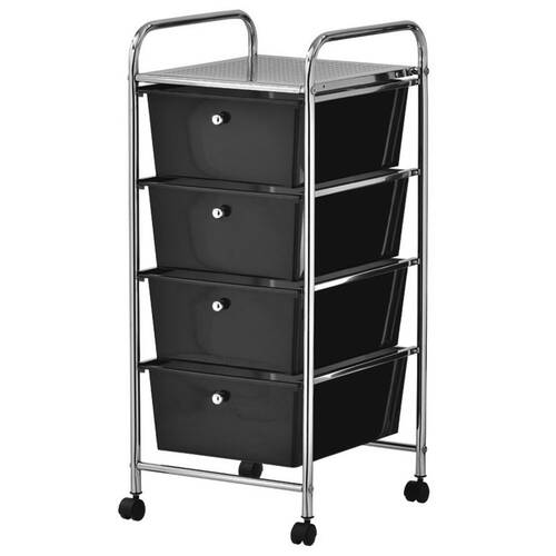 Boxsweden 4 Draw Metal Trolley w/ Wheels - Black