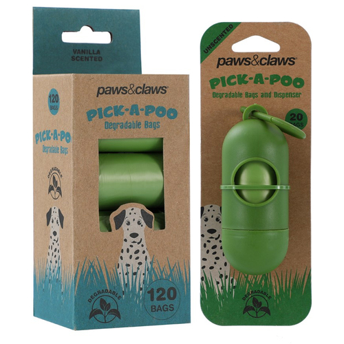 140pc Paws & Claws Pick-A-Poo Degradable Waste Bags Vanilla Scented w/ Dispenser