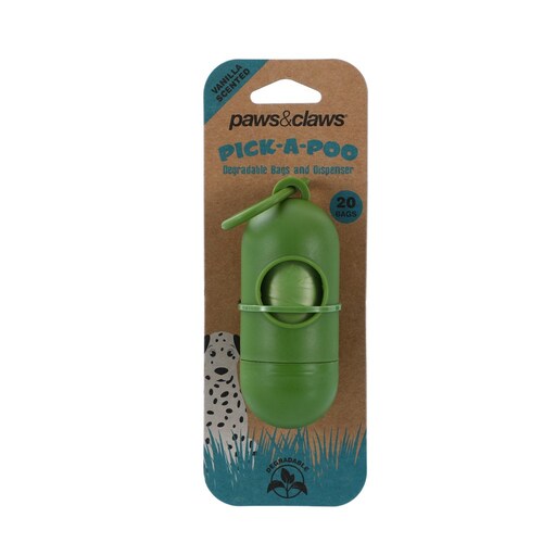 Paws & Claws Pick-A-Poo Degradable Waste Bags 20pc w/ Dispenser 22X32cm
