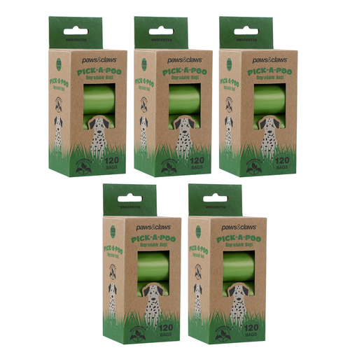 5x 120pc Paws & Claws Pick-A-Poo Degradable Waste Bags - Unscented