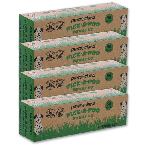 200PK Paws & Claws Pick-A-Poo Degradable Waste Bags W/ Handle 18x34cm Unscented