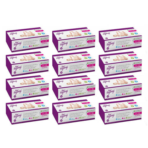 12x 100pc New Beginnings 20x19cm Bamboo Dry Wipes