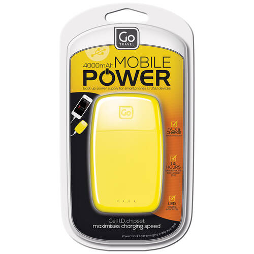 Go Travel 4000mAh Mobile Power Bank - Yellow