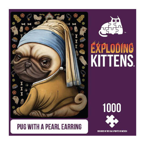 1000pc Exploding Kittens Jigsaw Puzzle Pug w/ a Pearl Earring