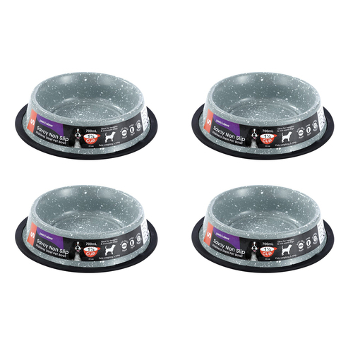 4x Paws & Claws Savoy 700ml/21cm Non-Slip Stainless Steel Pet Bowl - Grey