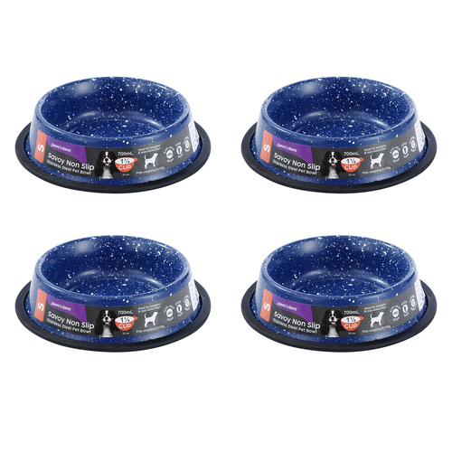 4x Paws & Claws Savoy 700ml/21cm Non-Slip Stainless Steel Pet Bowl - Blue