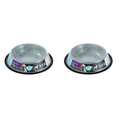 2x Paws & Claws Savoy 1.5L/29cm Non-Slip Stainless Steel Pet Bowl - Grey