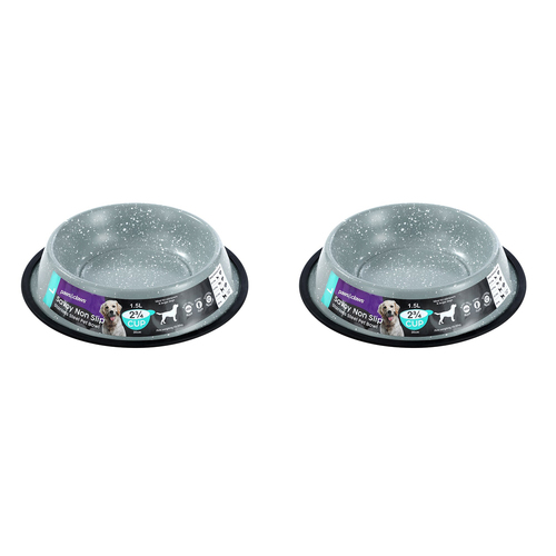 2x Paws & Claws Savoy 1.5L/29cm Non-Slip Stainless Steel Pet Bowl - Grey