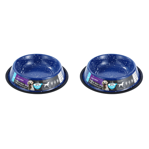 2x Paws & Claws Savoy 1.5L/29cm Non-Slip Stainless Steel Pet Bowl - Blue