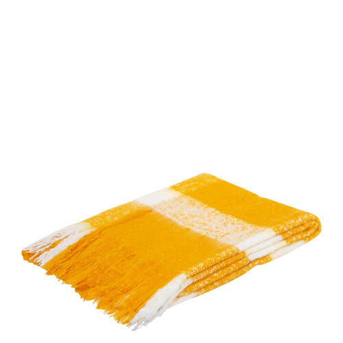 J. Elliot Wren Faux Mohair Throw 130x160cm Mustard & White