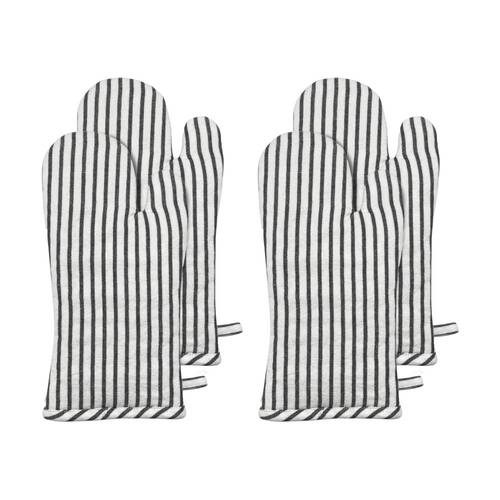 2PK J.Elliot Home Jules Striped Oven Mitt Kitchen Accessory 19x35x2cm Charcoal/White