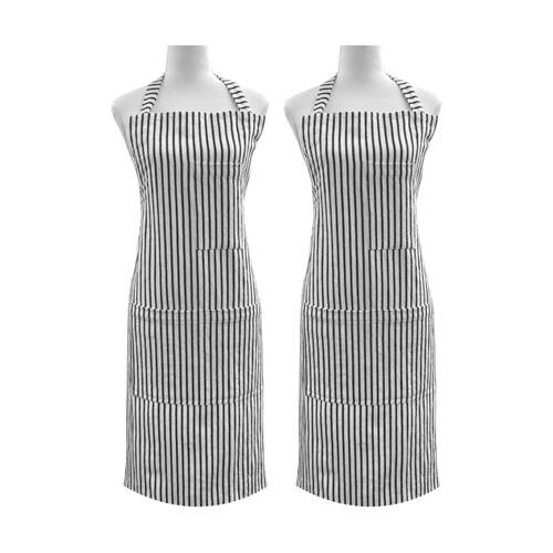 2PK J.Elliot Home Jules Cotton Linen Kitchen Apron 83x68x0.3cm Charcoal & White