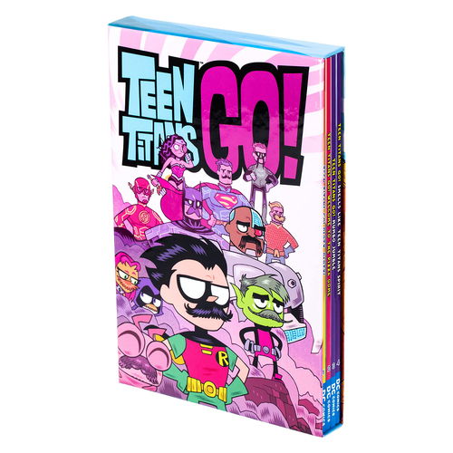 4pc DC Comics Teen Titans Go Paperback Book Set w/ Storage Box
