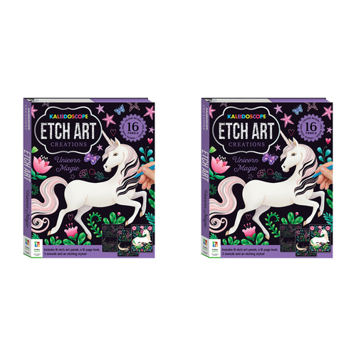2PK Kaleidoscope Etch Art Creations Unicorn Magic Colour Book Kids 6-12y