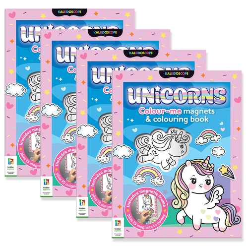 4x Kaleidoscope Unicorns Colour-Me Magnets Kids Colouring Book 3y+